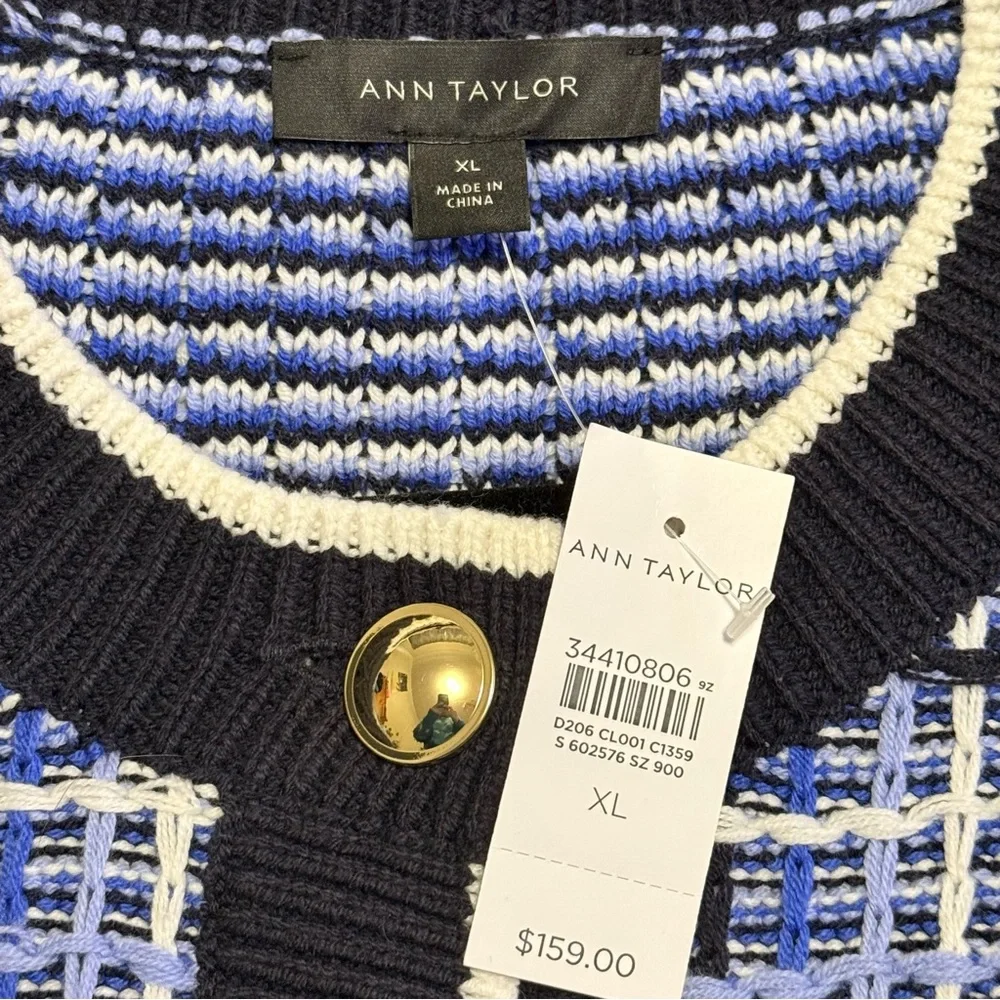 NWT Ann Taylor Tweed Sweater Jacket Cardigan Size XL Cotton Blend - Picture 7 of 9